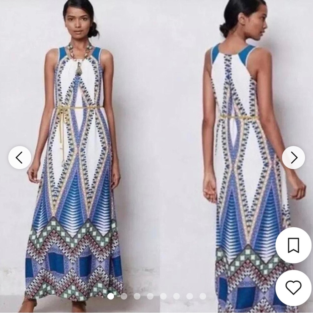 Anthropologie geometric maxi dress with pockets summer wedding guest